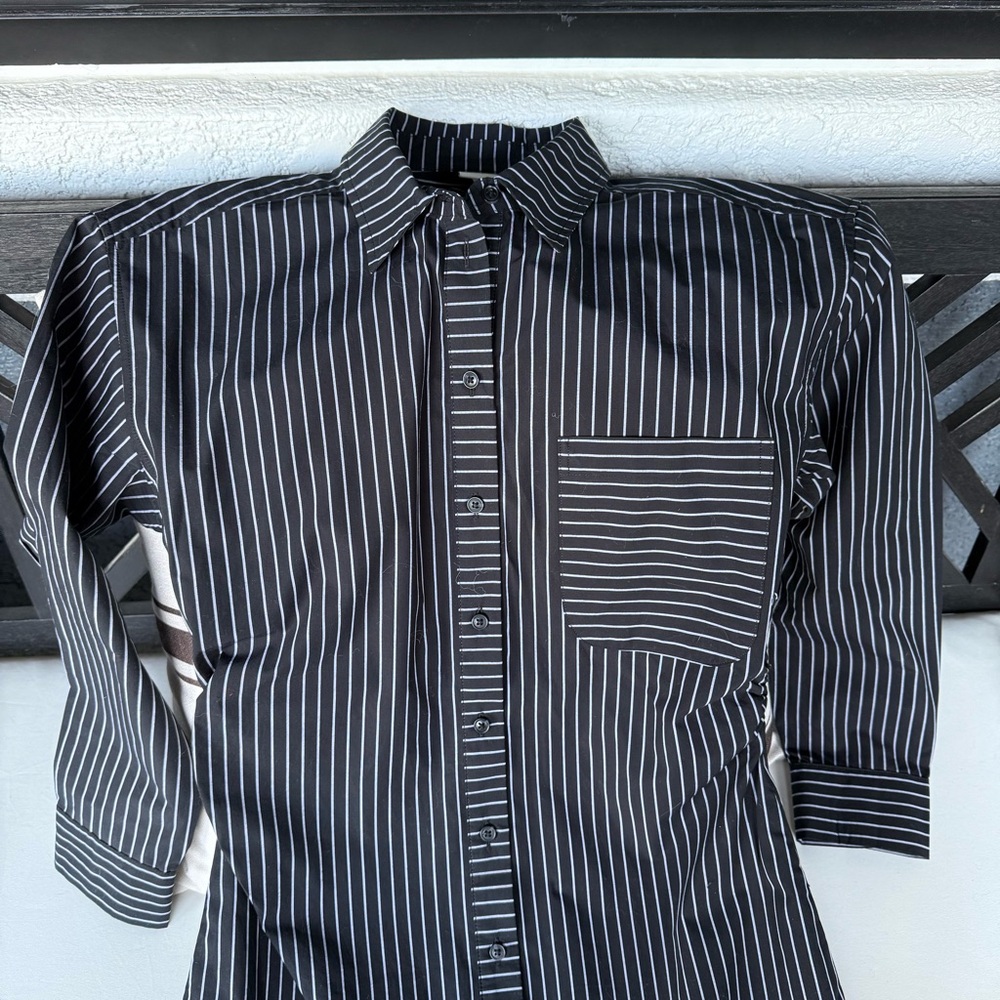 NWT A New Day Shirt Dress Striped Black White Long Sleeved Size S